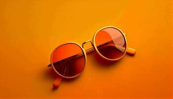 Retro old-fashioned sunglass on vibrant orange background generative ai photo