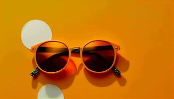 Retro old-fashioned sunglass on vibrant orange background generative ai photo