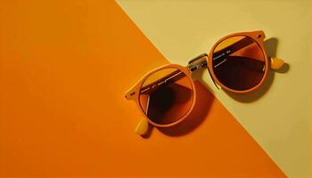 Retro old-fashioned sunglass on vibrant orange background generative ai photo