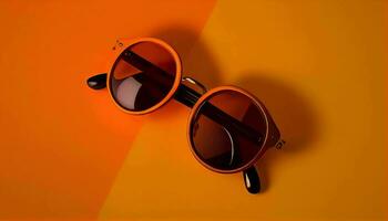 Retro old-fashioned sunglass on vibrant orange background generative ai photo