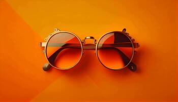 Retro old-fashioned sunglass on vibrant orange background generative ai photo