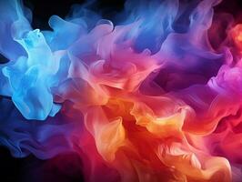 Abstract multicolored spreading bright Neon lighted smoke texture background generative ai photo