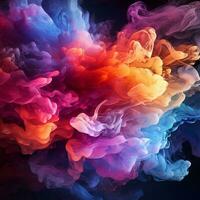 Abstract multicolored spreading bright Neon lighted smoke texture background generative ai photo