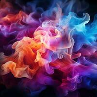 Abstract multicolored spreading bright Neon lighted smoke texture background generative ai photo
