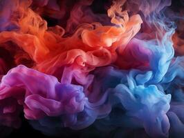 Abstract multicolored spreading bright Neon lighted smoke texture background generative ai photo