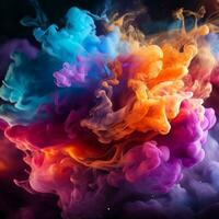 Abstract multicolored spreading bright Neon lighted smoke texture background generative ai photo