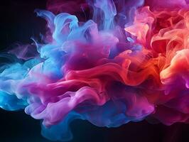 Abstract multicolored spreading bright Neon lighted smoke texture background generative ai photo