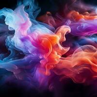 Abstract multicolored spreading bright Neon lighted smoke texture background generative ai photo
