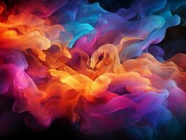 Abstract multicolored spreading bright Neon lighted smoke texture background generative ai photo