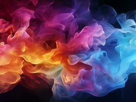 Abstract multicolored spreading bright Neon lighted smoke texture background generative ai photo