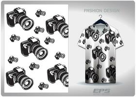 Vector hawaiian shirt background image.black and white camera pattern design, illustration, textile background for hawaiian shirt,jersey hawaiian shirt