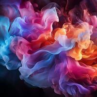 Abstract multicolored spreading bright Neon lighted smoke texture background generative ai photo