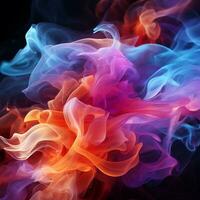 Abstract multicolored spreading bright Neon lighted smoke texture background generative ai photo