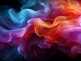 Abstract multicolored spreading bright Neon lighted smoke texture background generative ai photo