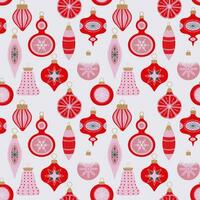 Red Pink Vintage Christmas glass balls seamless pattern. Vector illustration in retro style