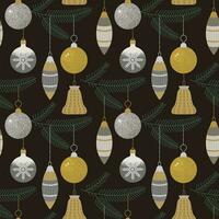 Christmas Seamless Pattern with decorative glass balls on a string. Vector illustration in vintage style