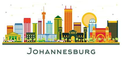Johannesburgo sur África ciudad horizonte con color edificios aislado en blanco. Johannesburgo paisaje urbano con puntos de referencia vector