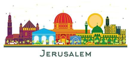 Jerusalén Israel ciudad horizonte con color edificios aislado en blanco. vector