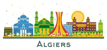 Algiers city Skyline with Color Buildings isolated on white. Algiers cityscape with landmarks. vector