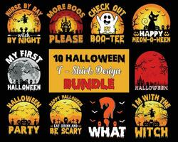 Halloween T Shirt Design Vector, Halloween Background Vector, Retro Vintage Bundle vector