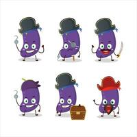 Cartoon character of eggplant with various pirates emoticons vector