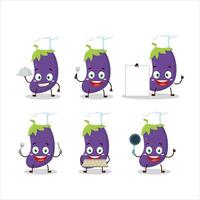 Cartoon character of eggplant with various chef emoticons vector