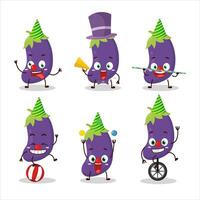 Cartoon character of eggplant with various circus shows vector