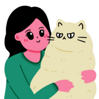 Illustration of woman hugging chubby cat png