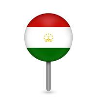 Map pointer with contry Tajikistan. Tajikistan flag. Vector illustration.