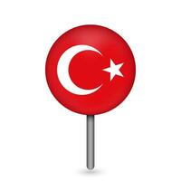 Map pointer with contry Turkey. Turkey flag. Vector illustration.
