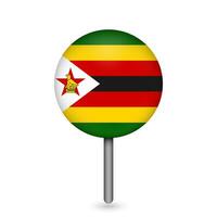 Map pointer with contry Zimbabwe. Zimbabwe flag. Vector illustration.