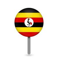 Map pointer with contry Uganda. Uganda flag. Vector illustration.