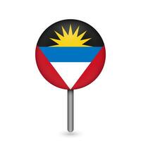 Map pointer with country Antigua and Barbuda. Antigua and Barbuda flag. Vector illustration.