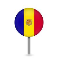 Map pointer with country Andorra. Andorra flag. Vector illustration.