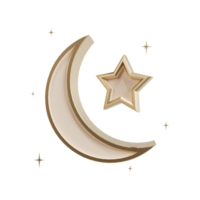 3d golden crescent moons with star. Decorative elements for Muslim holidays png