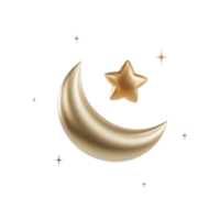 3d d'oro brillare mezzaluna lune con stella. decorativo elementi per musulmano vacanze png