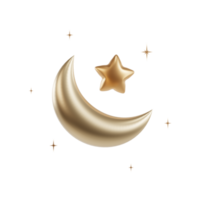 3d golden shine crescent moons with star. Decorative elements for Muslim holidays png