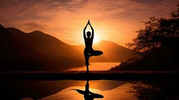 Outdoor Yoga silhouette in natural setting photo