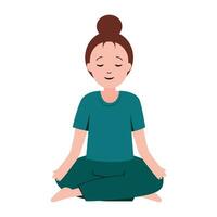 mujer o niña practicando meditación o haciendo yoga. atención plena y mental salud para ilustración vector