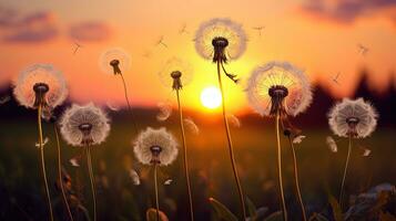 Dandelion Clocks shadow at dusk. silhouette concept photo