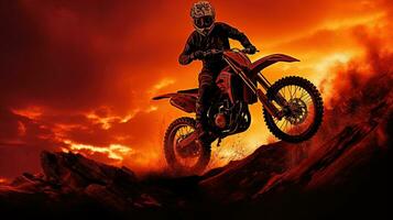 Burning sky frames silhouette of MX Rider photo