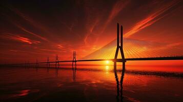 Cable stayed bridge silhouette at dusk photo