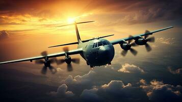 US military plane airborne. silhouette concept photo
