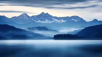 Sunlight on mountains at Lac de Peyre in French Alps. silhouette concept photo