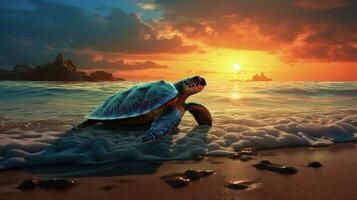 turtle in the ocean. silhouette concept photo