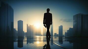 Businessman s outline business policy direction. silhouette concept photo