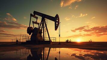 Industrial machinery used to pump oil. silhouette concept photo