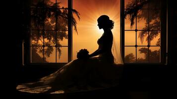 Bride s shadow by the window. silhouette concept photo