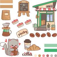 café tienda con el gato y personal amante vector