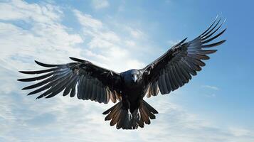 Lonely black bird flying in the sky. silhouette concept photo